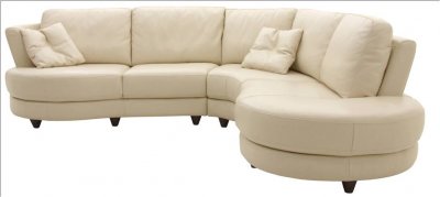 White Sand Leather Modern Sectional Sofa w/Solid Hardwood Feet