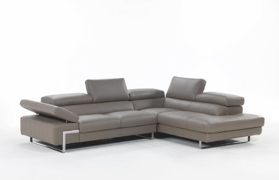 Briana 8035 Sectional Sofa in Grey Genuine Leather