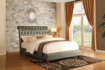 Josie 5799PU Upholstered Bed in Pearl Grey PU by Homelegance [HEB-5799PU Josie]