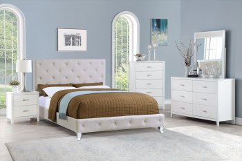 F9419Q 5Pc Bedroom Set in Light Grey Fabric by Poundex w/Options [PXBS-F9419Q Light Grey]