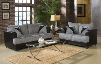 Two-Tone Grey & Black Contemporary Living Room w/Wood Block Legs [HLS-U514]