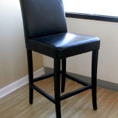 Black Leather Contemporary Bar Stool With Wooden Legs