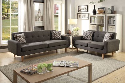 F6524 Sofa & Loveseat Set in Ash Black Fabric by Poundex