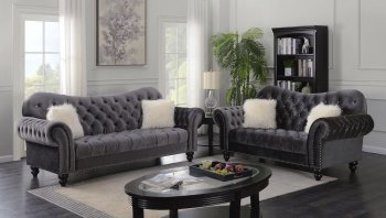 Gracie Sofa & Loveseat Set in Gray Velvet Fabric w/Options [ADS-Gracie Gray]