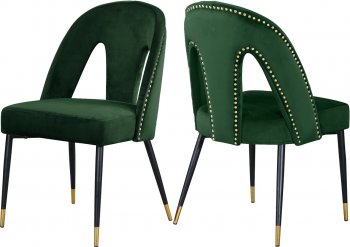 Akoya Dining Chair 794 Set of 2 Green Velvet Fabric by Meridian [MRDC-794 Akoya Green]