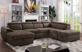 Hugo Sectional Sofa w/Sleeper CM6963 in Light Brown Fabric [FASS-CM6963-Hugo]