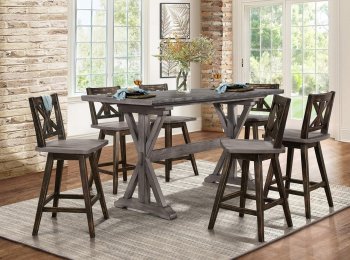 Amsonia 7Pc Counter Ht Dinette Set 5602-36 -Gray & Antique Black [HEDS-5602-36-Amsonia- 5602-24BK]