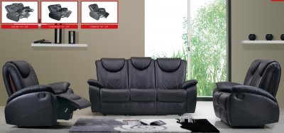 Black Leather Living Room with Recliner Seats