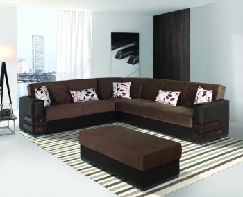 Safir Sectional Sofa Convertible in Brown Microfiber by Rain [RNSS-Safir Brown]