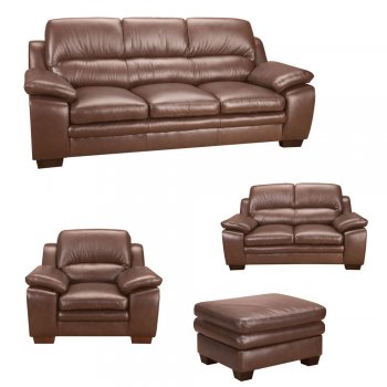 Brown Full Italian Leather Modern 4Pc Sofa Set w/Wooden Legs [LKS-Sedona]