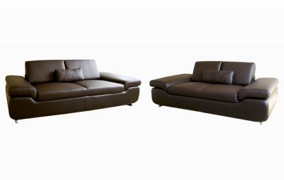 Ultra Modern 2 Pc Sofa & Loveseat Set in Brown Leather