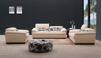 Cream Microfiber Fabric Modern 3PC Living Room Set w/Ottoman [VGS-Orlando]