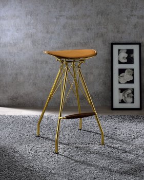 Dragea Bar Stool 96850 Set of 2 in Whiskey PU & Gold by Acme [AMBA-96850 Dragea]