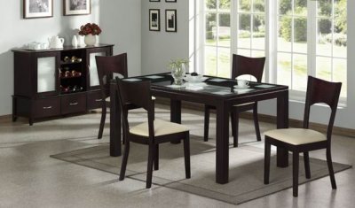 Merlot Finish Modern 5Pc Dining Set w/Glass Top Table