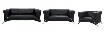 Black Full Italian Leather 3PC Living Room Set w/Chromed Legs [VGS-F81]