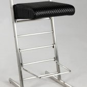 Black Seat Modern Set of 2 Barstools w/Stainless Steel Base