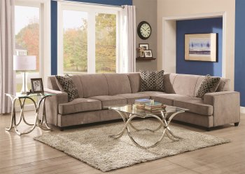 Tess Sectional Sofa by Coaster 500727 in Beige Fabric w/Sleeper [CRSS-500727 Tess]