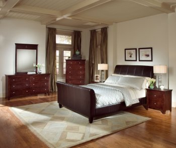 Contemporary Bedroom w/Dark Brown Bicast Upholstery Bed [HLBS-B383]