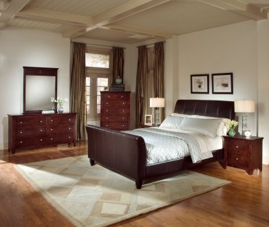 Contemporary Bedroom w/Dark Brown Bicast Upholstery Bed