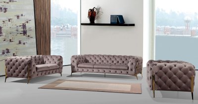 Sheila Sofa Set 3Pc in Silver Velour Fabric by VIG