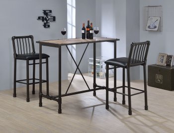 Caitlin 72030 Bar Table 3Pc Set in Oak & Black by Acme w/Options [AMBA-72030-Caitlin]