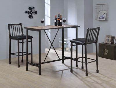 Caitlin 72030 Bar Table 3Pc Set in Oak & Black by Acme w/Options