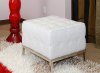 White Button Tufted Full Leather Modern Ottoman