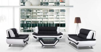 Yelly Sofa & Loveseat Set in Black and White Leatherette [ADS-Yelly]