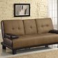 Two-Tone Tan & Brown Convertible Sofa Bed w/Drop Down Console