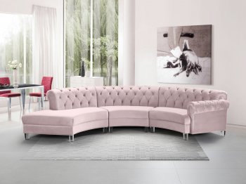 Anabella Sectional Sofa 697 3Pc Pink Velvet Fabric by Meridian [MRSS-697 3Pc Anabella Pink]