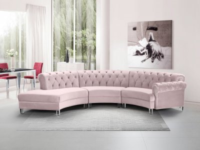 Anabella Sectional Sofa 697 3Pc Pink Velvet Fabric by Meridian