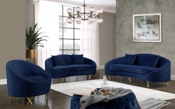 Serpentine Sofa 679 in Navy Velvet Fabric by Meridian w/Options [MRS-679Navy Serpentine]