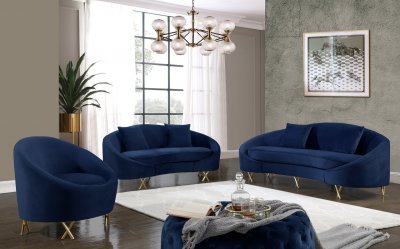 Serpentine Sofa 679 in Navy Velvet Fabric by Meridian w/Options