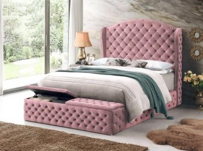 LCL-B05 Upholstered Bed in Pink Velvet