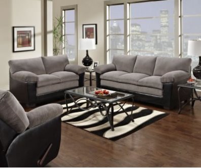 Charcoal Microfiber Sofa & Loveseat Set w/Faux Leather Base