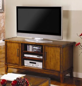 Brown Finish Transitional Style TV Stand W/Decorative Metal Top [CRTV-414-700618]