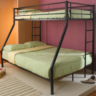 Black Finish Metal Modern Twin Over Full Bunk Bed w/Tubular Legs