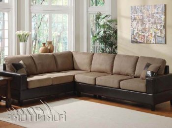 Saddle Fabric & Espresso Vinyl Modern Sectional Sofa [AMSS-15300-Madrid]