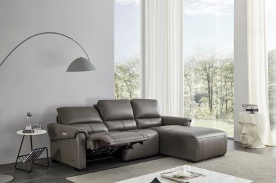 S275 Power Motion Sectional Sofa in Gray Leather Beverly Hills