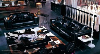 Black Full Leather Modern Elegant 3Pc Sofa, Loveseat & Chair Set [VGS-AX001-Armani]