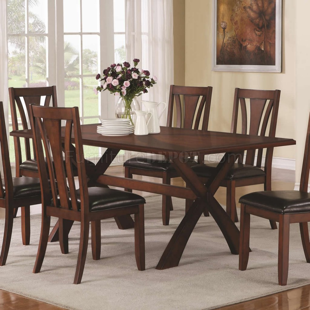 Dark Brown Finish Modern 7Pc Dining Table & Slatback Chairs Set