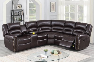 F86613 Power Recliner Sectional Sofa in Brown by Poundex