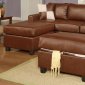 Brown Bonded Leather Contemporary Small Sectional Sofa w/Ottoman