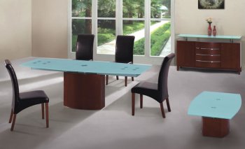 Cherry Finish Modern Dining Table w/Frosted Glass Top [EFDS-1688DT & 1119CH]