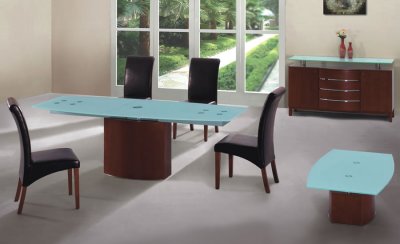Cherry Finish Modern Dining Table w/Frosted Glass Top
