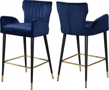 Luxe Counter Stool 792 Set of 2 Navy Velvet Fabric by Meridian [MRDC-792 Luxe Navy]