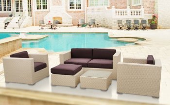 Malibu 5Pc Patio Sofa Set by Modway in Tan & Brown [MWOUT-Malibu Tan Brown]