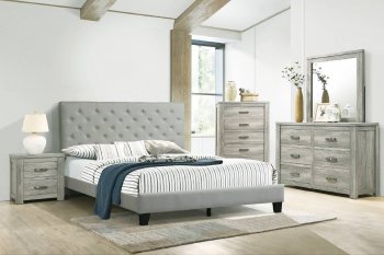 F9538 5Pc Bedroom Set in Light Gray Fabric by Poundex w/Options [PXBS-F9538]