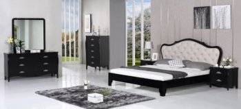 Grandio Bedroom in Black by Beverly Hills w/Fabric Headboard [BHBS-Grandio Black Uph]