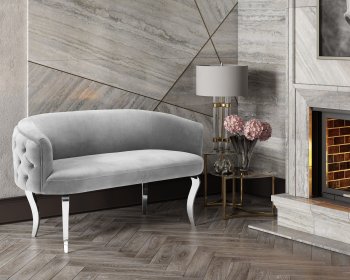 Adina Loveseat TOV-S73 in Grey Velvet Fabric by TOV Furniture [TVLS-TOV-S73-Adina Grey Silver]